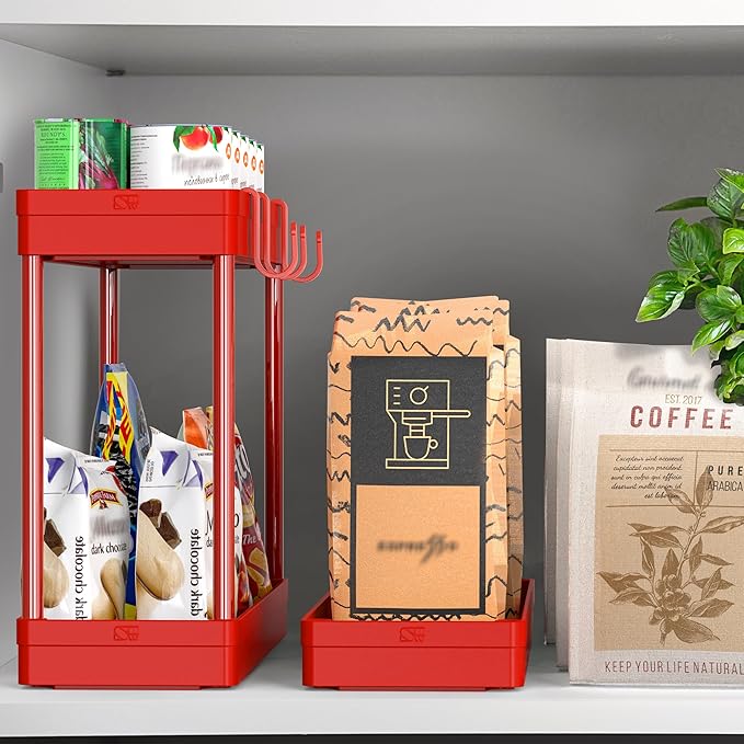 Simple Houseware 3-Tier Slim/Narrow Storage Cart with Handle, 5.5'' Wide x 26.5'' Height Rolling Organizer for Kitchen, Bathroom, Laundry Room - Red