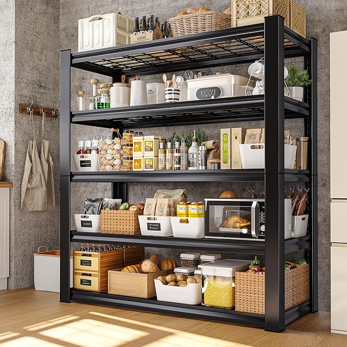 REIBII 3010LBS Storage Shelves 72" H Garage Shelving Heavy Duty Metal Shelving 5 Tier Adjustable Metal Shelves for Storage for Kitchen Pantry Warehouse Basement 72" H x 35.5" W x 16" D, 4 Pack