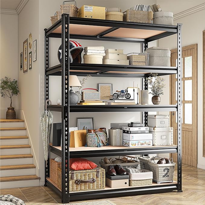 REIBII 2020LBS Storage Shelves 5 Tier Garage Shelving Heavy Duty, Adjustable Metal Shelving Unit, Garage Shelves for Basement, Warehouse, Pantry, Closet, Kitchen 72" H x 35.55" W x 16" D, Black
