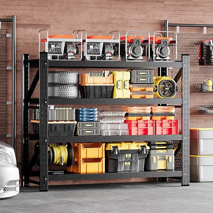 MIIIKO 48" W Storage Shelves,3000LBS Metal Garage Storage Shelving,Heavy Duty Adjustable Unit Storage Shelves for Warehouse,Basement,48" W x 24" D x 70" H,Black