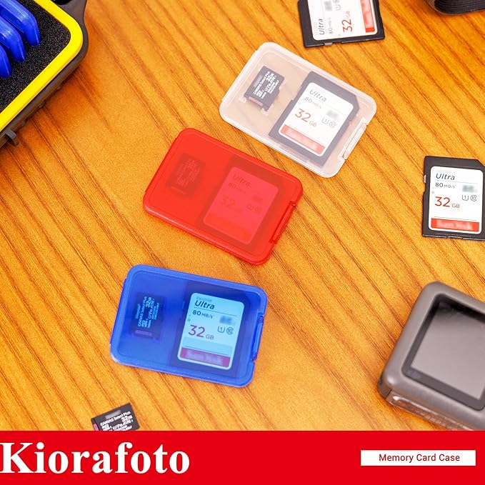 Kiorafoto Memory Card Case with 24 Pack Clear Plastic Memory Card Holders for 24 SD SDXC SDHC & 24 TF Cards,Water-Resistant Anti-Shock SD MicroSD Card Carrying Organizer Storage Protector with Labels
