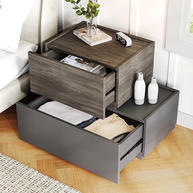 Modular Stackable Drawers, Modern Nightstand Modular Storage Bins - Storage Cabinet, Bedside Table, Sofa End Table for Living Room Hallway Entryway Grey Small Set 1