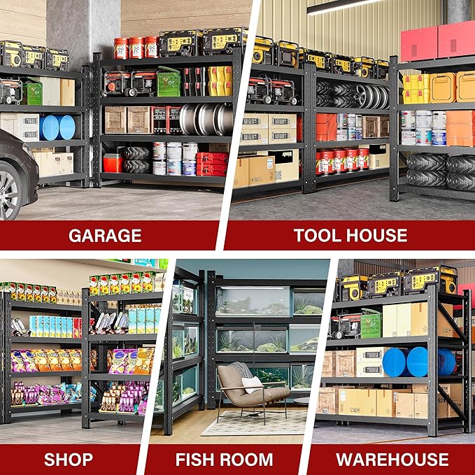 Set of 2 48" Wide Heavy Duty Garage Shelving Units,3000LBS 24 Deep Storage Shelves,Metal Garage Shelves,Large Storage Rack,Steel Shelf,Industrial Shelving for Shop,Warehouse,48" W x 24" D x 70" H