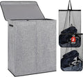 DOKEHOM 150L Double Laundry Basket with Lid and Removable Laundry Bags, Large Collapsible Laundry Hamper with 2 Sections for Bedroom, Bathroom, Laundry Room, Colloge (Grey)