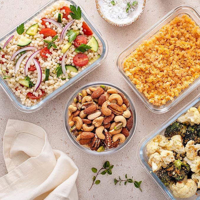 Freshware Glass Storage Containers with Lids, 24 Pieces, 12 Containers with 12 Lids, Glass Meal Prep Container for Lunch, Food Storage Containers, Leak Proof, Freezer Safe, Clear