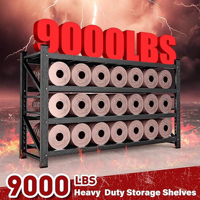 9000LBS Heavy Duty Garage Shelving Units,75" Wide & Deep Storage Shelves,Metal Garage Shelves,Large Storage Rack,Steel Shelf,Industrial Shelving for Shop,Warehouse,Basement,75" W x 24" D x 70" H