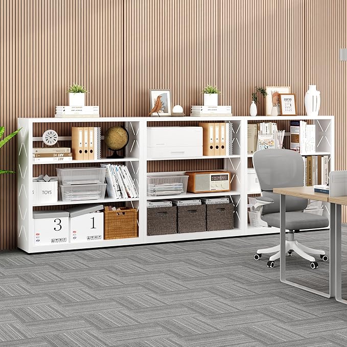 3 Tier Bookcase,Industrial Bookshelf,34" White Metal Wide Bookshelf with Adjustable Feet and Adjustable Shelves,Home Office Bookcase Shelf Storage Organizer for Living Room、Kitchen