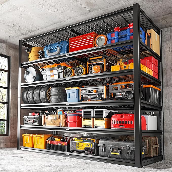 REIBII Garage Shelving 3500LBS, 6 Tier Storage Shelves, Adjustable Heavy Duty Shelving Unit, Metal Shelf for Warehouse, Basement, Pantry, Factory, 55" W x 26" D x 84" H, Black