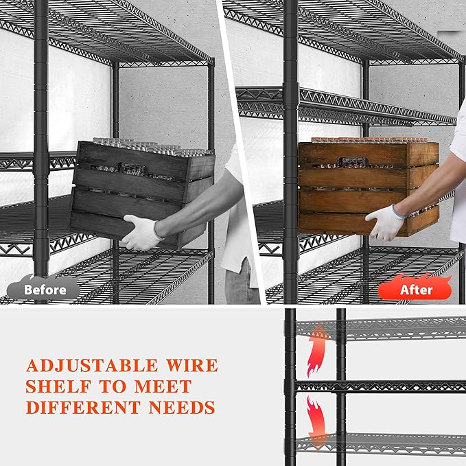3200LBS Storage Shelves Wire Shelving with Wheels,Adjustable Garage Shelving Heavy Duty Steel Metal Shelving Unit Shelf Rack for Warehouses,Garage,Kitchen,School,Commercial,73" H X 60”W X 18" D