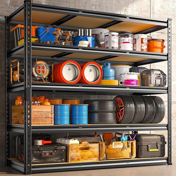 REIBII 48" W Garage Shelving Heavy Duty, 3000LBS Storage Shelves, 5-Tier Adjustable Metal Shelving, Garage Shelves Sturdy Industrial Shelf, Easy Assemble, 72" H x 48" W x 18" D, 2PC