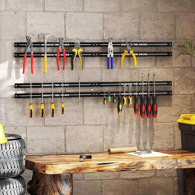 18" Magnetic Tool Holder Strip, 6 Pack Magnet Bar with Mounting Screws, Heavy Duty Magnetic Strips Tool Organizer for Garage Shop Workbench Kitchen Organization (Black)