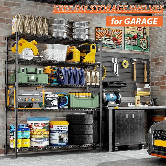 Storage Shelves Heavy Duty, 4 PCS 48" L x 20" W x 72" H Garage Wire Shelving Unit Loads 2000LBS, 5-Tier Adjustable Metal Industrial Utility Shelf Rack for Kitchen, Laundry Room, Warehouse, Basement