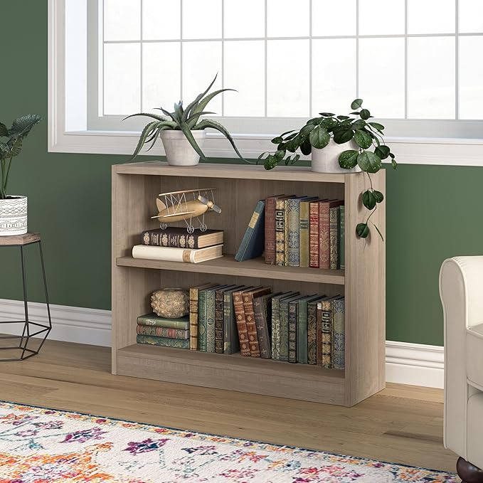 Bush Furniture Universal Small 2 Shelf Bookcase in Ash Gray, Low Storage and Display Bookshelf for Home Office or Living Room Organization