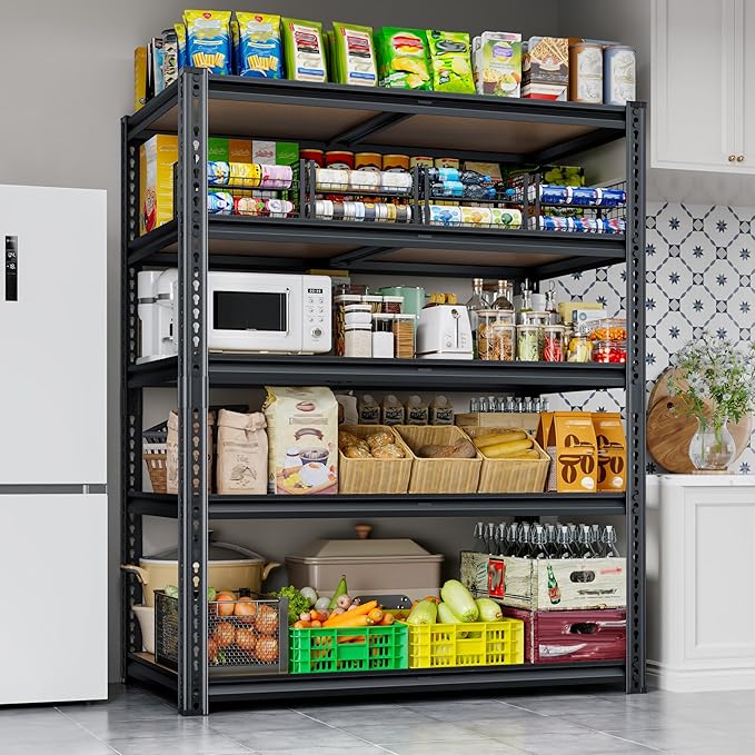 72" H Storage Shelves with Reinforced,2000LBS Garage Shelving,Adjustable Metal Shelving Unit,Garage Shelve Heavy Duty for Basement, Warehouse, Kitchen,35.6" W × 16" D × 72" H, Black