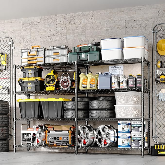 Garvee Metal Storage Shelves Heavy Duty Metal Shelving, 4-tier Wire Shelving Unit Shelves for Storage, Adjustable Shelf Organization for Garage Pantry Kitchen Commercial Basement, 59"W*13.8"D*59.5"H