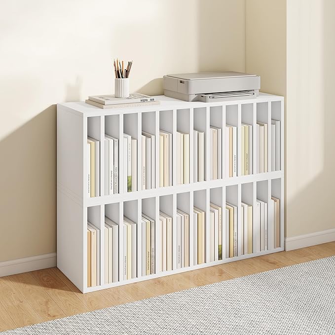 IOTXY DIY Modular Cube Bookcase - CubeXY Customizable Stackable Expandable Basic Shelving Units, 12-Cube Wooden Open Bookshelf with Removable Shelves for Vinyl Record Storage Organizer, White