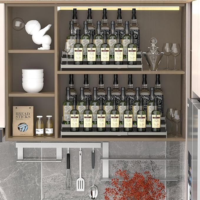 Metal Spice Rack Organizer for Cabinet, 3 Tier Expandable Spice Storage Shelf, Great for Kitchen Cabinets, Cupboard,Pantry and Countertop More,Metal Plate with Hole(3PACKS/Gun-Grey)