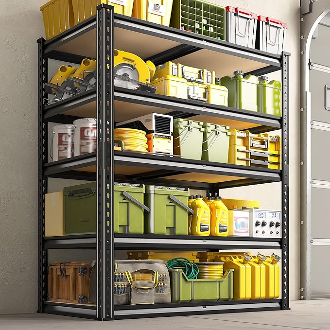 Garage Shelves, 72.1" H Garage Storage Shelves, 5 Tier Adjustable Shelving Units for Storage, Basement, Warehouse, Pantry, Kitchen, 35.5" W x 15.7" D x 72.1" H, Black, 2 Pack