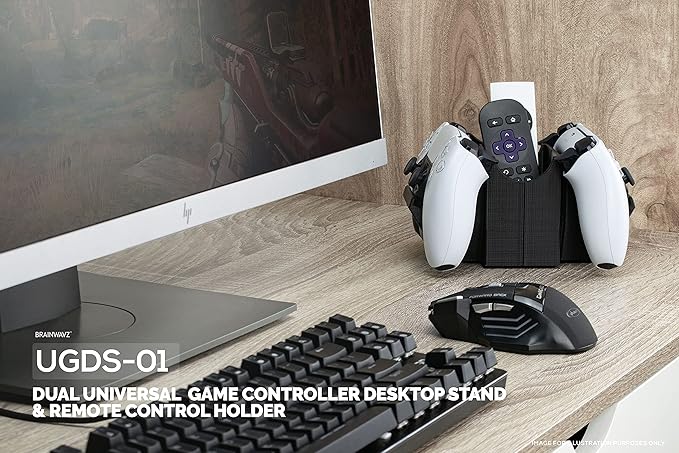 BRAINWAVZ Dual Game Controller & Storage Desktop Holder, Universal Design for Xbox ONE PS5 PS4 PC Gamepads, Reduce Clutter, UGDS-01