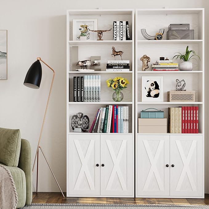 IRONCK Industrial Bookshelves and Bookcases with Doors Set of 2 Floor Standing 6 Shelf Display Storage Shelves 70 in Tall Bookcase for Home Office, Living Room