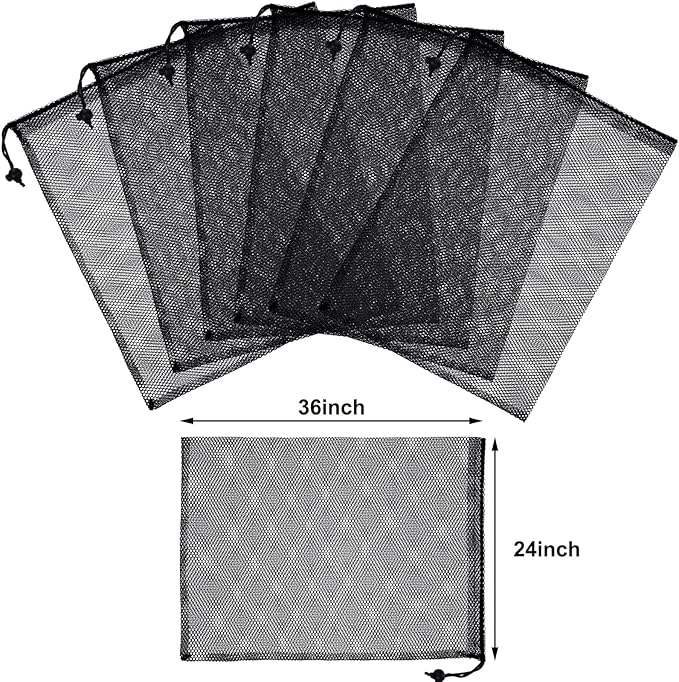 TecUnite 10 Pcs Mesh Bags Drawstring Laundry Bags Large Nylon Mesh Gift Dishwasher Bag with Sliding Drawstring for Kitchen Jewelry Gifts Wedding Favor Home(24 x 36 Inch,Black)