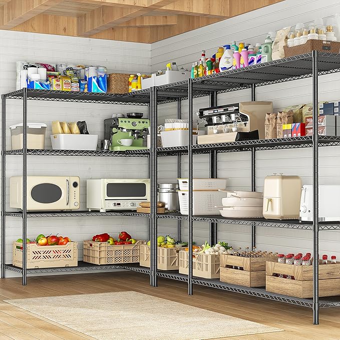 52.4W Wire Shelving Rack, 4Tier Metal Shelving Unit,1120LBS Heavy Duty Storage Shelves,Adjustable Pantry Shelves, Metal Shelf and Storage Rack,Industrial Shelving 52.4Wx13.8Dx59H,Black