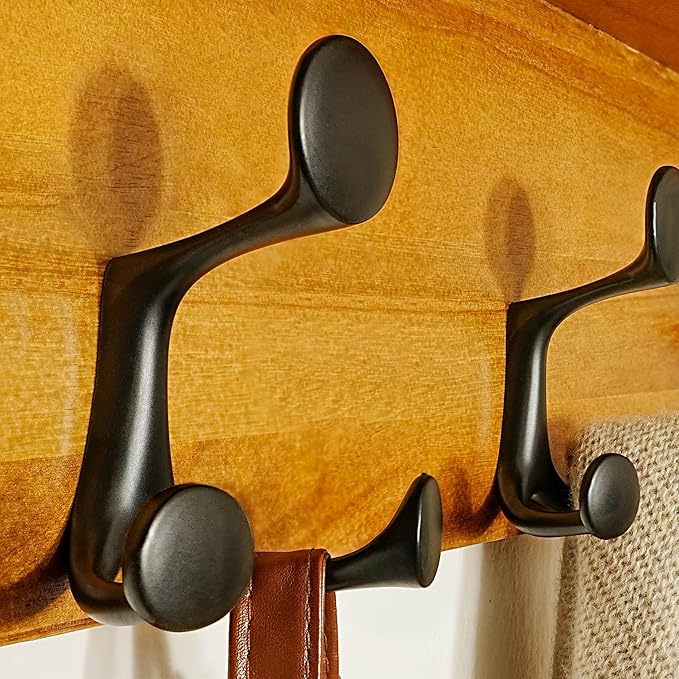 SKOLOO Wall Shelf with Hooks, 35-Inch Brown Coat Rack Wall Mount with Shelf Organizer - Lightweight & Sturdy, 5 Tri Hooks - Perfect for Entryway, Hallway, Living Room, Bedroom, Mudroom