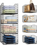 Stackable Closet Organizers and Storage Bins 4 Pack, Sturdy Metal Clothes Storage Container for Clothes Pants Sweaters, Black Folded Drawer Shelf Organizer for Closet Wardrobe
