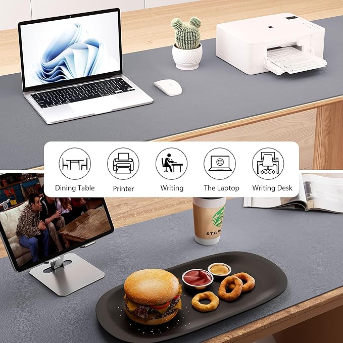 Aothia Leather Desk Pad Protector, Office Desk Mat, Large Mouse Pad, Laptop Desk Pad, Non-Slip PU Leather Desk Blotter, Waterproof Desk Writing Pad for Office and Home (Light Grey, 55" x 17")