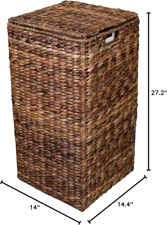 BIRDROCK HOME Seagrass Square Laundry Hamper with Removable Bag - Handwoven with Durable Abaca Fibers - Long Lasting Laundry Bin Storage for Dirty Clothes - Organizer Basket Use for Bedroom & Bathroom