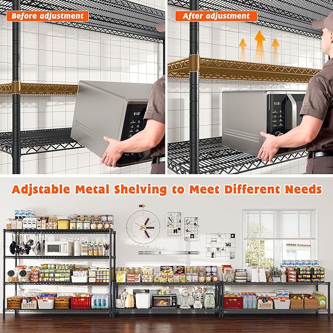 REIBII 60" W Storage Shelves 2878LBS Metal Shelving Unit with Wheels Heavy Duty Garage Shelving Adjustable Wire Shelves for Pantry,Kitchen,Garage,Basement,Business,Warehouse,School,60”W ×24”D×65.3”H