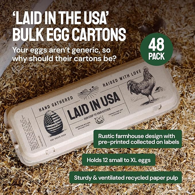 Hatortempt Reusable Paper Pulp Egg Cartons - 48-Pack, 12-Count - Pre-Printed Cartons for Date Labeling - Versatile Egg Baskets for Market & Home - Biodegradable Bulk Packs for Easy Transport