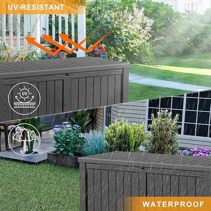 120 Gallon Deck Box,Resin Outdoor Storage Box with Lockable for Patio Furniture, Pool Tools, Garden Tools Waterproof Outside Storage Box (Black)