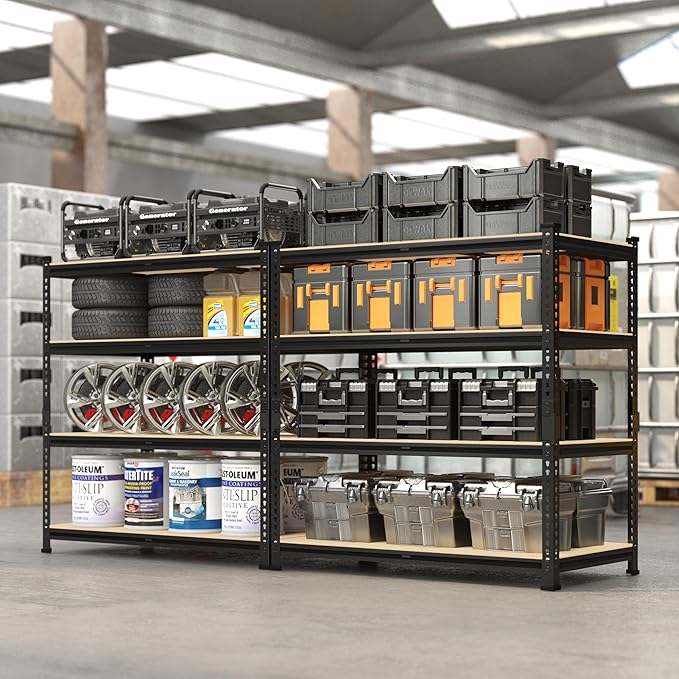 PrimeZone 40" W x 20" D x 59" H Heavy Duty Storage Shelves, 4 Tier Adjustable Garage Shelving Unit, Metal Organizer Shelf Utility Rack for Warehouse Pantry Closet Kitchen, Black, 3 Pack