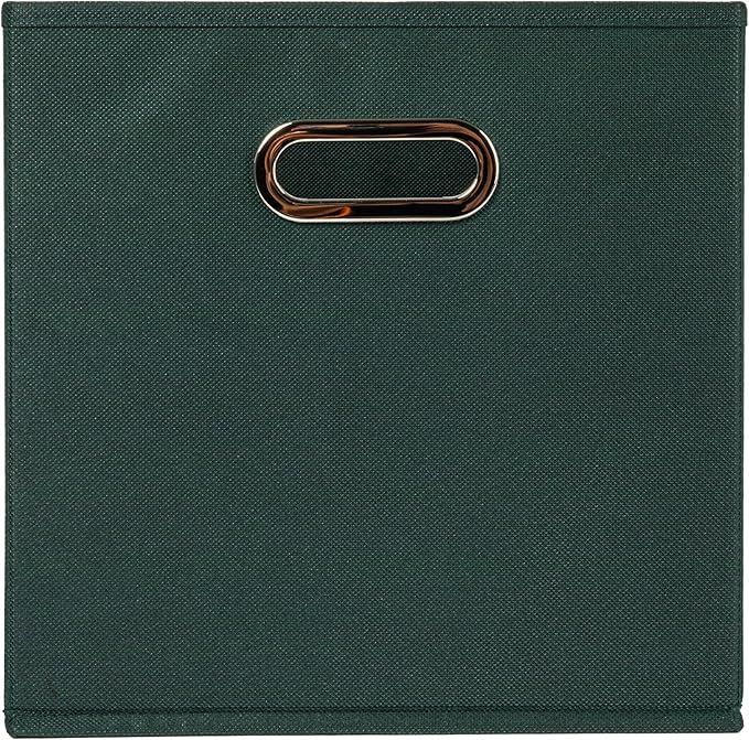 Household Essentials Foldable Fabric Storage Cubes 6-Pack – 11x11x11 Stackable Non-Woven Bins with Chipboard Sides & Grommet Handles – Closet, Shelf, Nursery, or Office Organizer – Dark Green