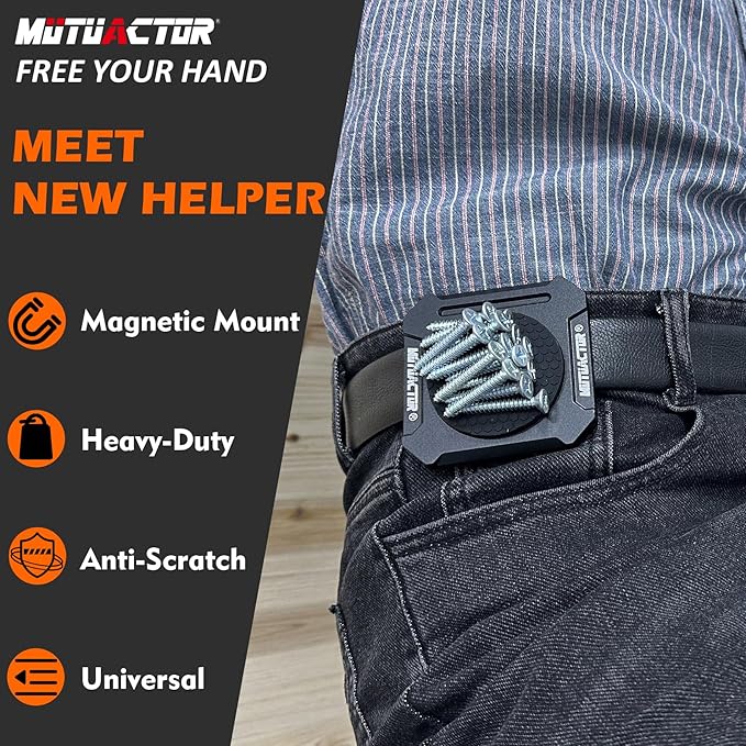 MUTUACTOR Heavy Duty Magnetic Tool Belt Clip,Φ2.2”Anti-Slip Strong Magnet Tool Belt Clip with Heavy Plate,Quick Access Magnetic Tool Holder Hammer Holster for Screws,Nails Hammers, Pliers,1PCS