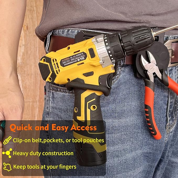 MUTUACTOR Hammer Holder Belt Clip,Non-Slip Tough Tool Clip Drill Holder for Tool Belt,Quickly Access Tool Belt Clip Hammer Holster for Power Drill Drivers Heavy Duty Hatchet Hammers Mallets (1 Set)