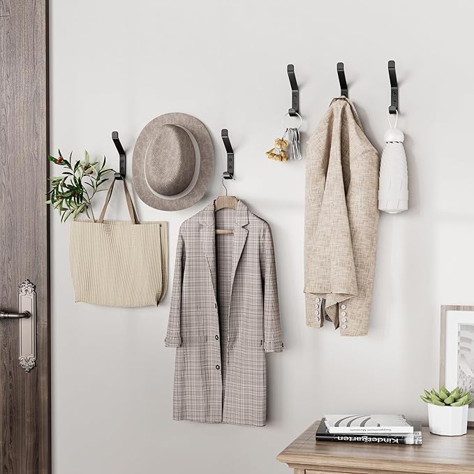 Coat Hooks Wall Mount for Hanging: 20LB Sturdy Hanger for Backpack, Towel, Bag, for Closet, Bathroom, Door, Mushroom, Stainless Black 6 Pack, 3.75"