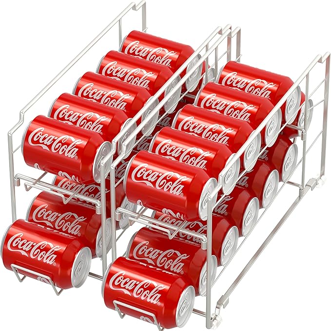 Simple Houseware Stackable Front Loading Beverage Can Dispenser Rack, Silver - 2 Pack