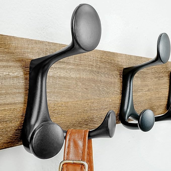 SKOLOO 24-Inch Wood Burnt Coat Rack Wall Mount with 5 Triple Hooks - Ideal for Family Entrances, Classrooms, and Pet Supplies Storage - Perfect Coat Hooks for Wall, Pack of 2