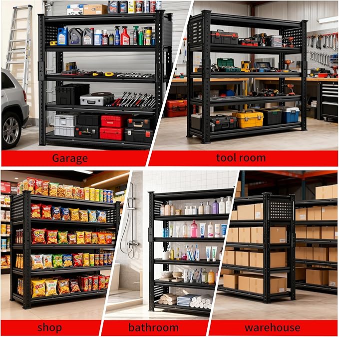SILVEL 48.2" W Garage Shelving, 5000LBS Heavy Duty Metal Shelving, 2025 Grid Storage Shelves with 2 Side Pegboards, Industrial 5 Tier Shelves for Basement Pantry Warehouse Supermarket, 8 Pack