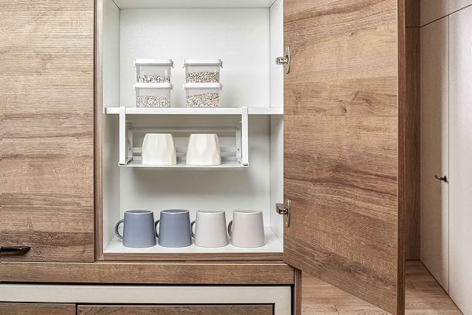 Nxconsu 2Pack Under Shelf Storage Basket Organizer Hanging Holder for Cabinet Pantry Kitchen Cupboard Desk Counter Bookshelf Organization Add-on Space Saver Heavy Duty Slide-in White