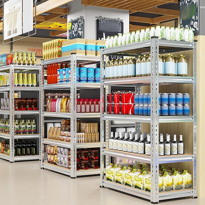 REIBII Garage Shelving, 5 Tier Storage Shelves Load 2020LBS, Adjustable Garage Shelves Heavy Duty, Metal Shelving Unit with Waterproof Columns for Warehouse, 35.5" W x 11.9" D x 72" H, Galvanized