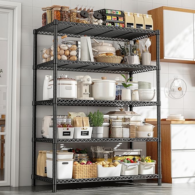 REIBII 5 Shelf Metal Shelving 72''H Storage Shelves Steel Wire Shelving for Storage Adjustable Garage Shelving Heavy Duty Shelves Storage Rack Pantry Shelves Kitchen Office Shelf,72''H X36''W X14''D