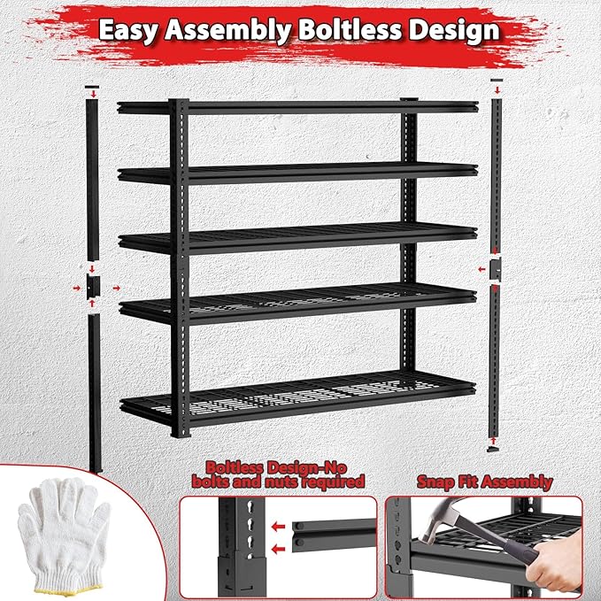 Storage Shelves 2PCS, Garage Shelving Heavy Duty 2800 LBS Capacity, 48" L x 18" W x 72" H Adjustable Metal Shelving Organizer Wire Rack, 5 Tier Utility Shelf Unit for Pantry Closet Warehouse