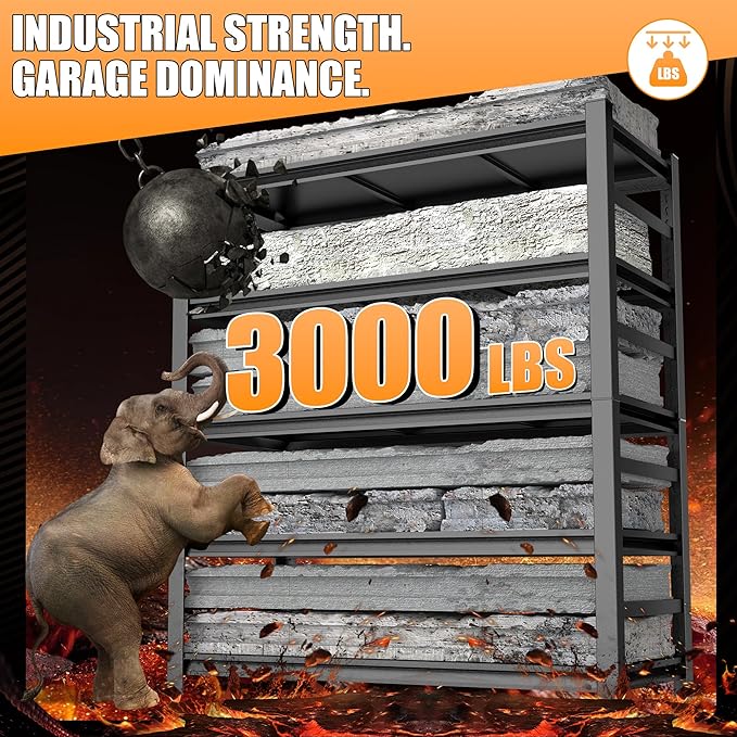 77"H-47"W Garage Shelving-3000LBS 5 Tier Storage Shelves,Adjustable Heavy Duty Metal Shelving Unit and Storage Large Rack,Utility Steel Shelf For Shop Warehouse Industrial Pantry Basement 77"x47"x18"