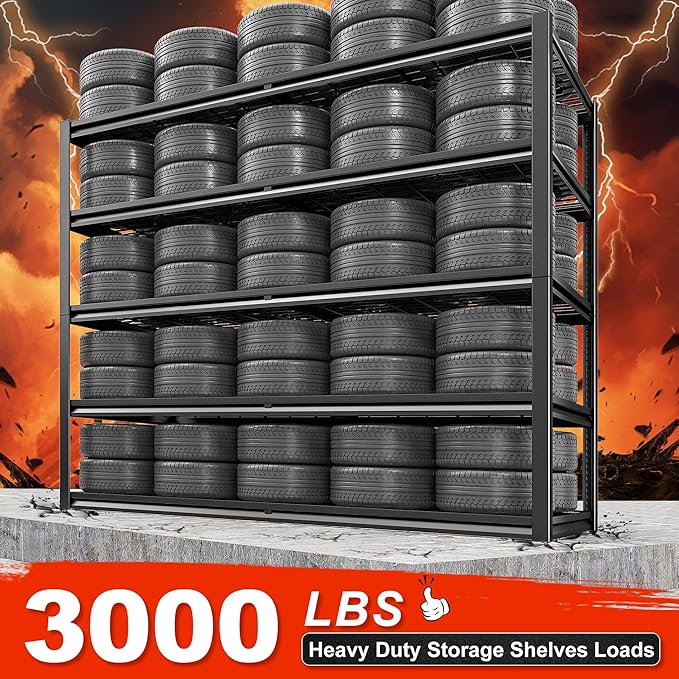 REIBII 78" H Garage Shelving, 5 Tier Storage Shelves Heavy Duty, 3000LBS Industrial Shelf, Adjustable Metal Shelving for Garage, Warehouse, School, Commercial, Business, 55.2" W x 78" H x 26" D