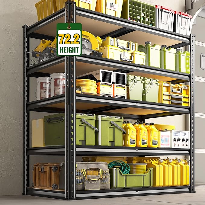72.2" H Garage Shelves 2230LBS Storage Shelves, 5 Tier Adjustable Metal Shelving, Heavy Duty Shelving for Storage, Basement, Warehouse, Pantry, Kitchen, 35.5" W x 19.5" D x 72.2" H, Black, 2 Pack