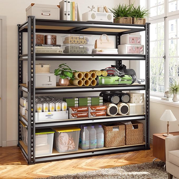 72.2" H Garage Shelves 2230LBS Storage Shelves, 5 Tier Adjustable Metal Shelving, Heavy Duty Shelving for Storage, Basement, Warehouse, Pantry, Kitchen, 35.5" W x 19.5" D x 72.2" H, Black