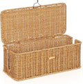 Cable Management Box, Handwoven Faux Rattan Cord Organizer with Lid, 2 Open Slots Cable Organizer Box, Decorative Cord Hider for Tv Computer USB Hub & Power Strip Holder